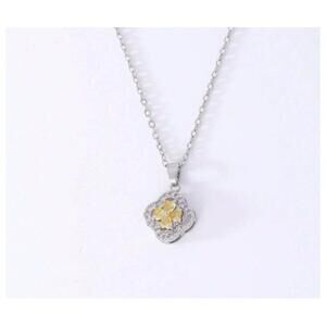 Yellow clover - Necklace - Silver - CZs - 18"